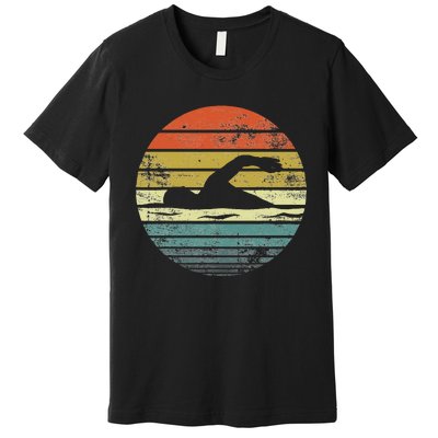 Swimmer Gifts Vintage Sunset Swim Coach Premium T-Shirt