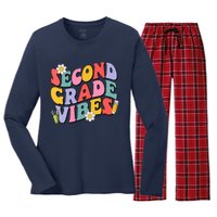 Second Grade Vibes Back To School 2nd Grade Team 1st Day Women's Long Sleeve Flannel Pajama Set 