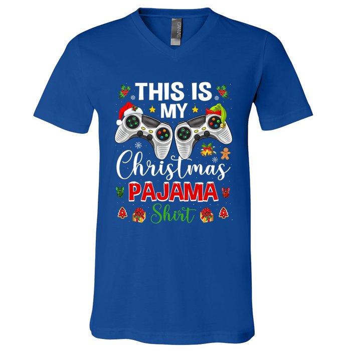 Santa Gamer Video Game Games This Is My Christmas Pajama Cool Gift V-Neck T-Shirt