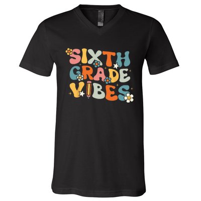 Sixth Grade Vibes Back To School Retro 6th Grade Teachers V-Neck T-Shirt