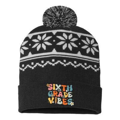 Sixth Grade Vibes Back To School Retro 6th Grade Teachers USA-Made Snowflake Beanie