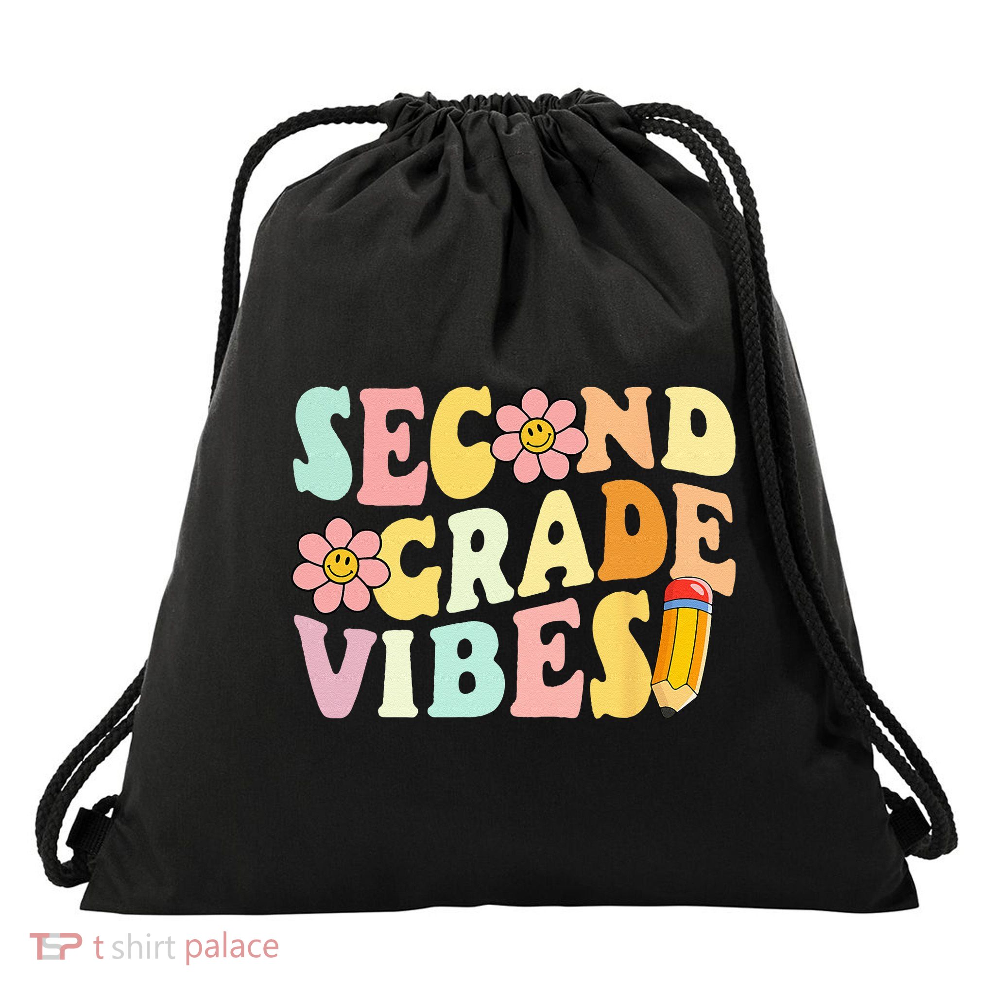 Second Grade Vibes 2nd Grade 1st Day Of School Teacher Drawstring Bag
