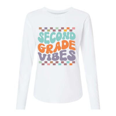 Second Grade Vibes Retro Groovy 2nd Grade Back To School Gift Womens Cotton Relaxed Long Sleeve T-Shirt