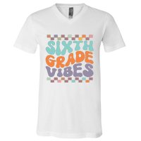 Sixth Grade Vibes Retro Groovy 6th Grade Back To School Gift V-Neck T-Shirt