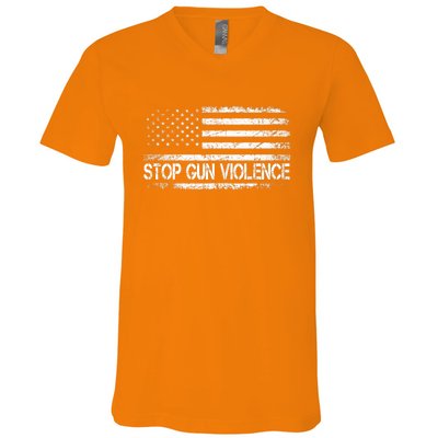 Stop Gun Violence End Gun Violence America Flag V-Neck T-Shirt