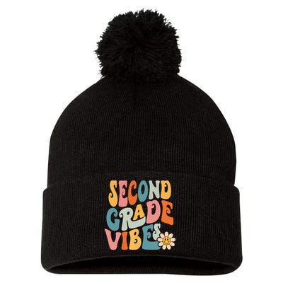 Second Grade Vibes 2nd Grade Team Retro 1st Day Of School Pom Pom 12in Knit Beanie