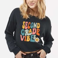 Second Grade Vibes 2nd Grade Team Retro 1st Day Of School Cropped Pullover Crew