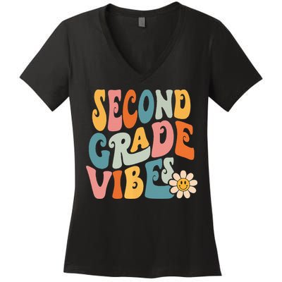Second Grade Vibes 2nd Grade Team Retro 1st Day Of School Women's V-Neck T-Shirt