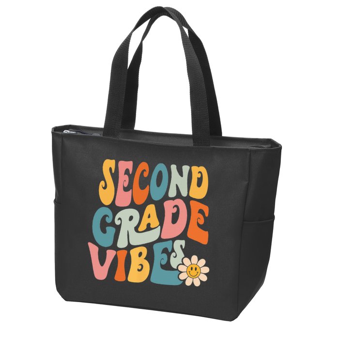 Second Grade Vibes 2nd Grade Team Retro 1st Day Of School Zip Tote Bag