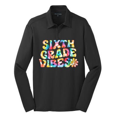 Sixth Grade Vibes 6th Grade Team Retro Back To School Silk Touch Performance Long Sleeve Polo