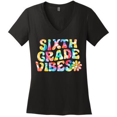 Sixth Grade Vibes 6th Grade Team Retro Back To School Women's V-Neck T-Shirt