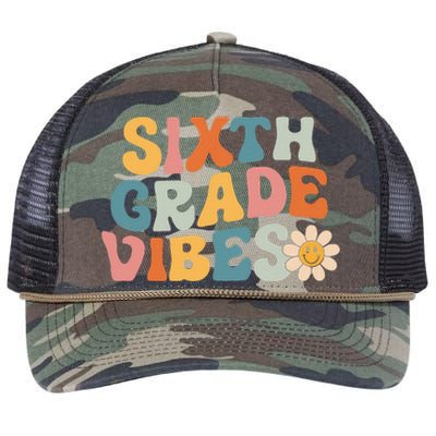 Sixth Grade Vibes 6th Grade Team Retro 1st Day Of School Retro Rope Trucker Hat Cap