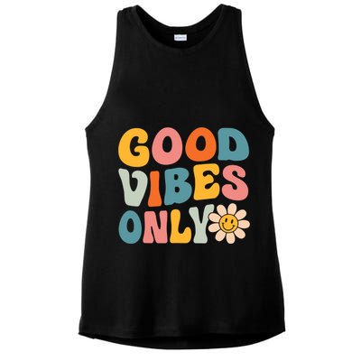 Summer Good Vibes Only Groovy Retro Beach Hawaii Vacation Ladies PosiCharge Tri-Blend Wicking Tank