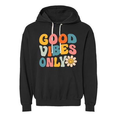Summer Good Vibes Only Groovy Retro Beach Hawaii Vacation Garment-Dyed Fleece Hoodie