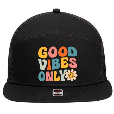 Summer Good Vibes Only Groovy Retro Beach Hawaii Vacation 7 Panel Mesh Trucker Snapback Hat