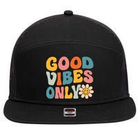 Summer Good Vibes Only Groovy Retro Beach Hawaii Vacation 7 Panel Mesh Trucker Snapback Hat
