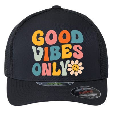 Summer Good Vibes Only Groovy Retro Beach Hawaii Vacation Flexfit Unipanel Trucker Cap