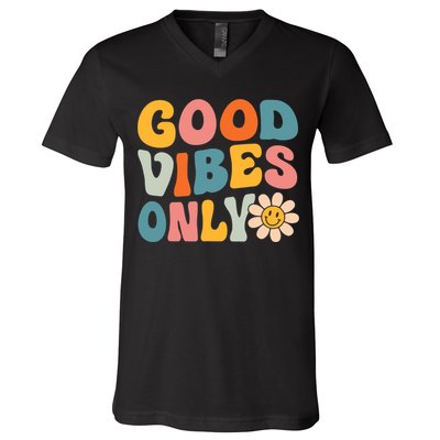 Summer Good Vibes Only Groovy Retro Beach Hawaii Vacation V-Neck T-Shirt