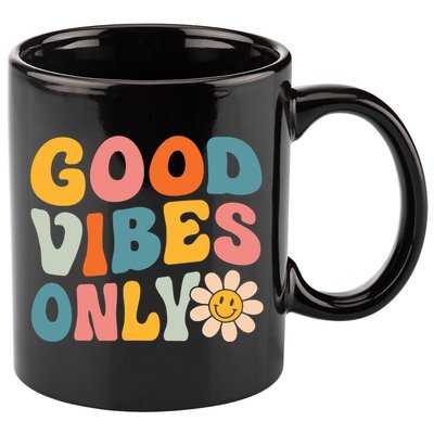 Summer Good Vibes Only Groovy Retro Beach Hawaii Vacation 11oz C Handle Ceramic Mug