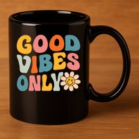 Summer Good Vibes Only Groovy Retro Beach Hawaii Vacation 11oz C Handle Ceramic Mug