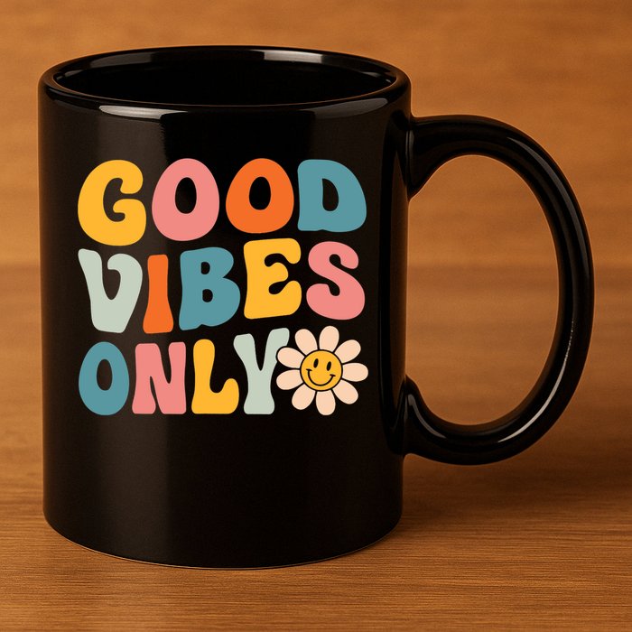 Summer Good Vibes Only Groovy Retro Beach Hawaii Vacation 11oz C Handle Ceramic Mug