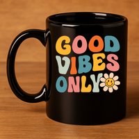 Summer Good Vibes Only Groovy Retro Beach Hawaii Vacation 11oz C Handle Ceramic Mug