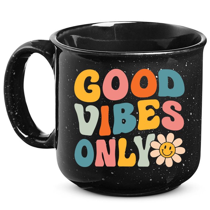 Summer Good Vibes Only Groovy Retro Beach Hawaii Vacation 15oz Campfire Ceramic Mug
