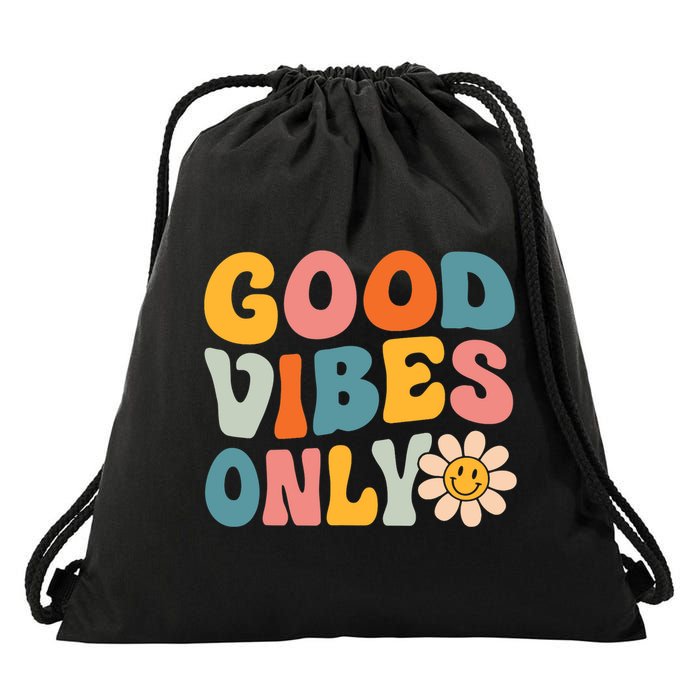 Summer Good Vibes Only Groovy Retro Beach Hawaii Vacation Drawstring Bag