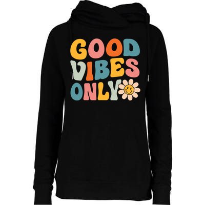 Summer Good Vibes Only Groovy Retro Beach Hawaii Vacation Womens Funnel Neck Pullover Hood