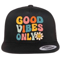 Summer Good Vibes Only Groovy Retro Beach Hawaii Vacation Flat Bill Trucker Hat