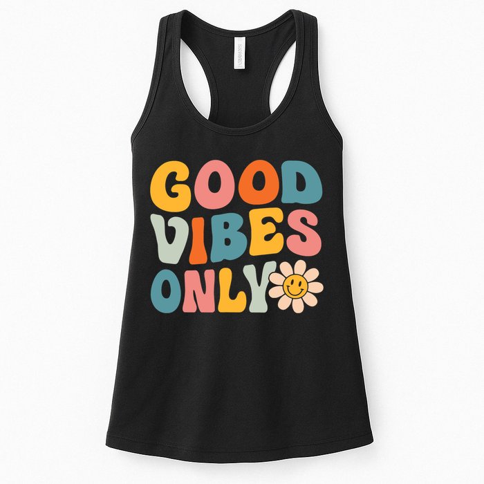Summer Good Vibes Only Groovy Retro Beach Hawaii Vacation Womens Tank Top