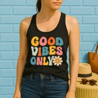 Summer Good Vibes Only Groovy Retro Beach Hawaii Vacation Womens Tank Top