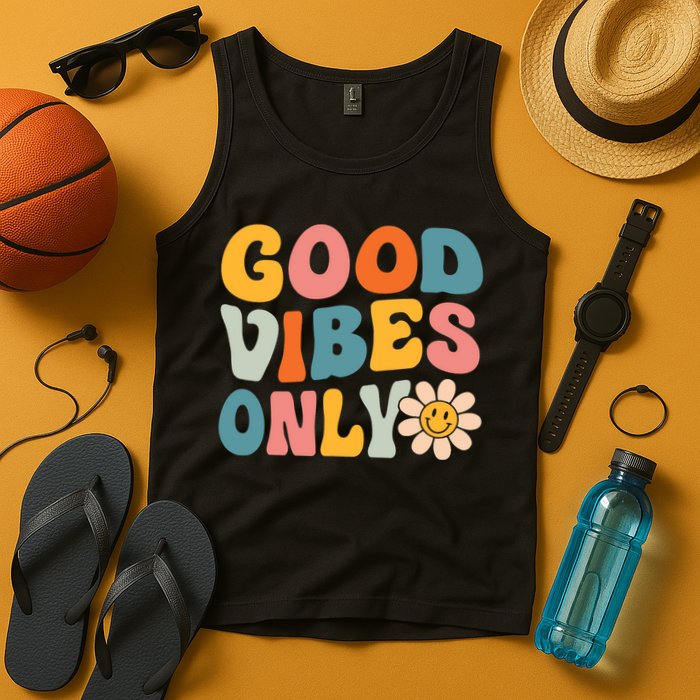 Summer Good Vibes Only Groovy Retro Beach Hawaii Vacation Tank Top