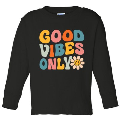Summer Good Vibes Only Groovy Retro Beach Hawaii Vacation Toddler Long Sleeve Shirt