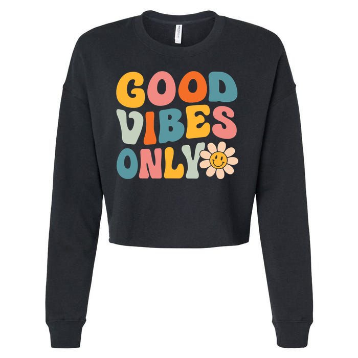 Summer Good Vibes Only Groovy Retro Beach Hawaii Vacation Cropped Pullover Crew