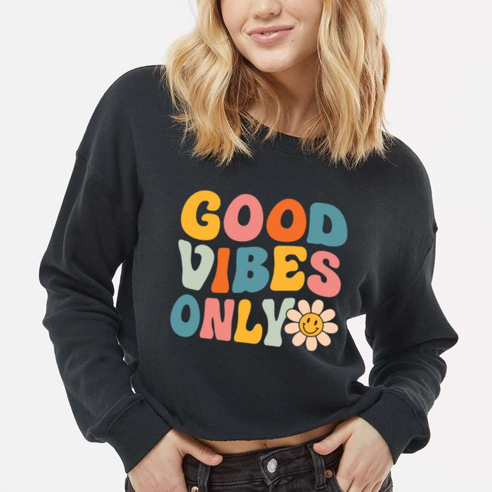 Summer Good Vibes Only Groovy Retro Beach Hawaii Vacation Cropped Pullover Crew