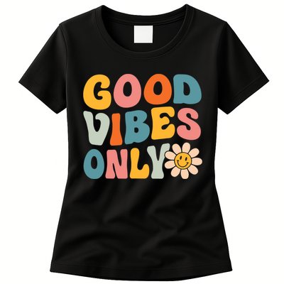 Summer Good Vibes Only Groovy Retro Beach Hawaii Vacation Womens T-Shirt