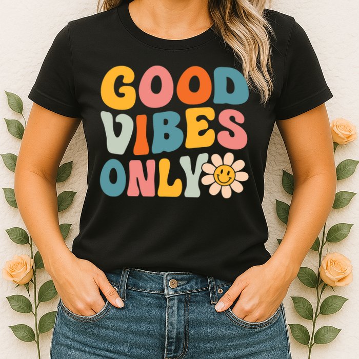 Summer Good Vibes Only Groovy Retro Beach Hawaii Vacation Womens T-Shirt