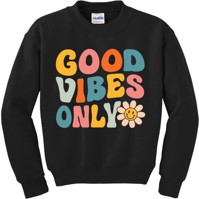 Summer Good Vibes Only Groovy Retro Beach Hawaii Vacation Kids Sweatshirt