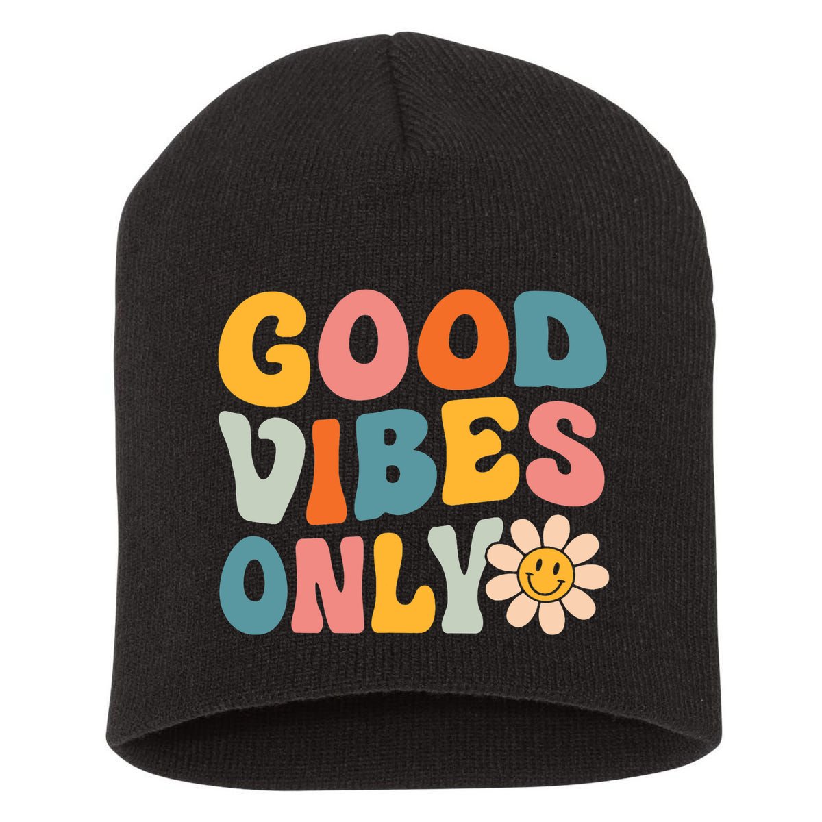 Summer Good Vibes Only Groovy Retro Beach Hawaii Vacation Short Acrylic Beanie