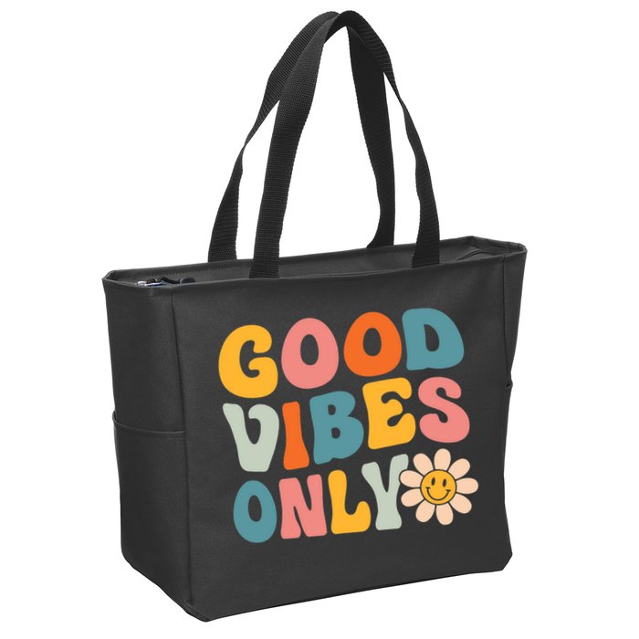 Summer Good Vibes Only Groovy Retro Beach Hawaii Vacation Zip Tote Bag