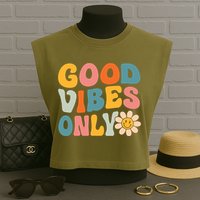 Summer Good Vibes Only Groovy Retro Beach Hawaii Vacation Garment-Dyed Women's Muscle Tee