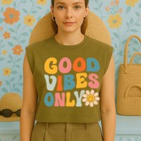 Summer Good Vibes Only Groovy Retro Beach Hawaii Vacation Garment-Dyed Women's Muscle Tee