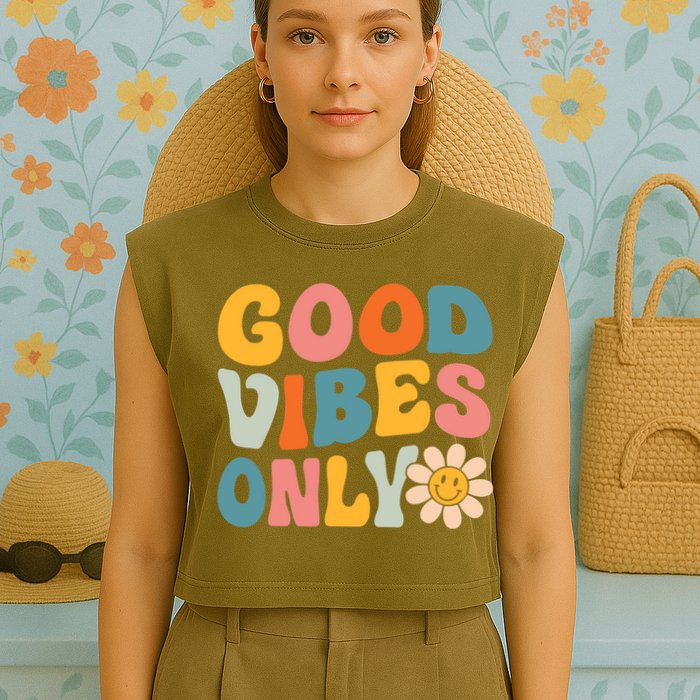 Summer Good Vibes Only Groovy Retro Beach Hawaii Vacation Garment-Dyed Women's Muscle Tee