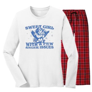 Sweet Girl With Few Anger Issues Women's Long Sleeve Flannel Pajama Set 