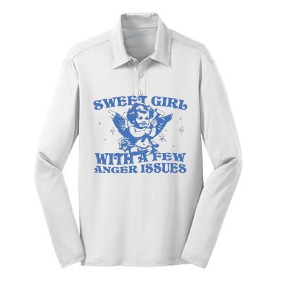 Sweet Girl With Few Anger Issues Silk Touch Performance Long Sleeve Polo