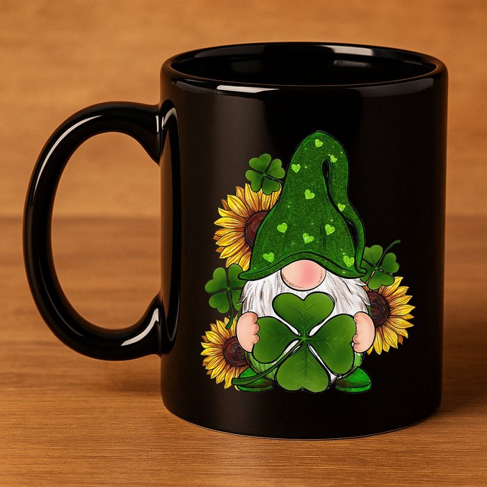 Sunflowers Gnome With Shamrock Gnome St Patricks Day Costume 11oz C Handle Ceramic Mug