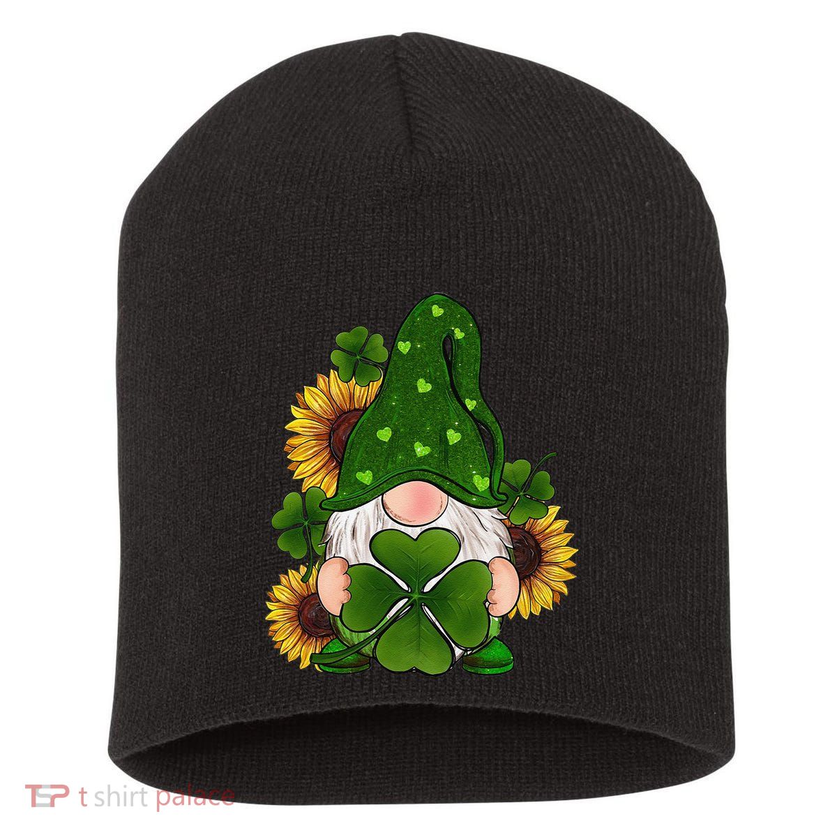Sunflowers Gnome With Shamrock Gnome St Patricks Day Costume Short Acrylic Beanie