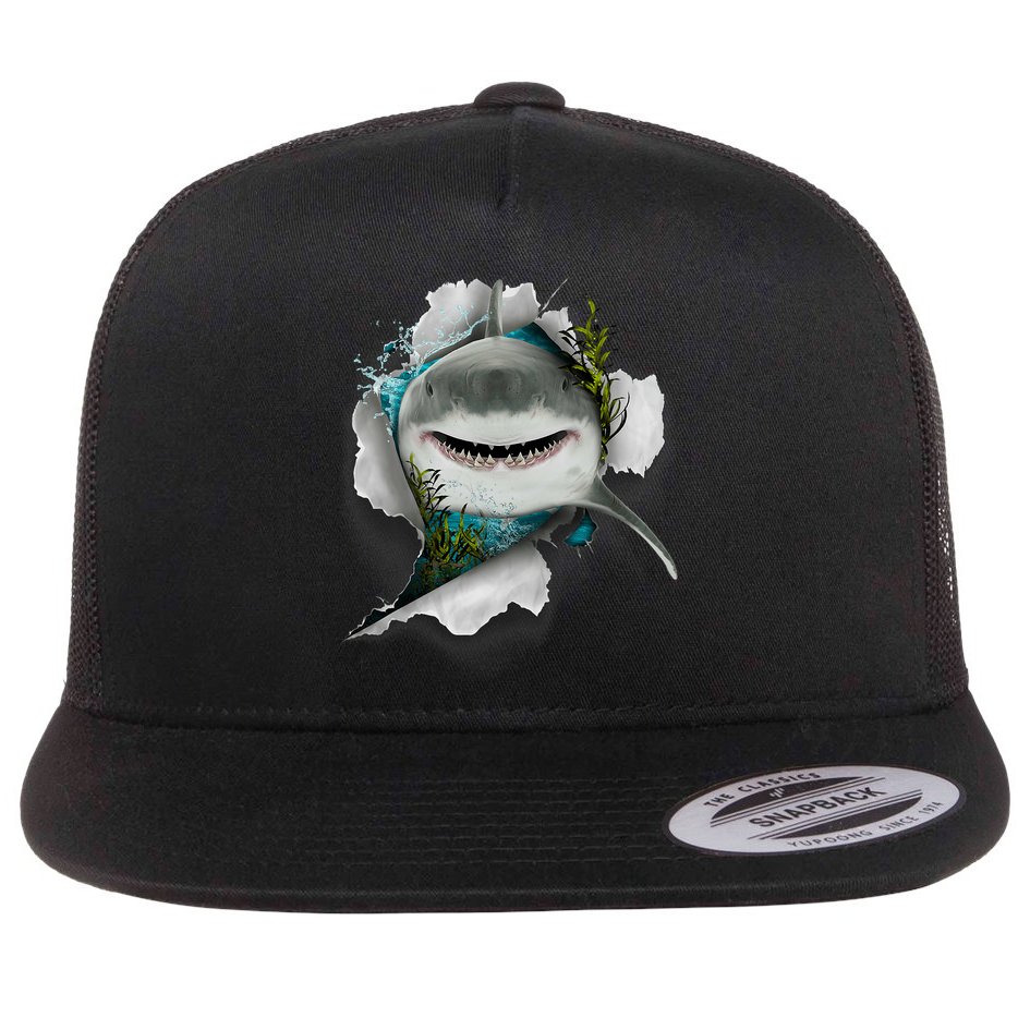 Shark Great White Shark Deep Sea Fishing Funny Shark Flat Bill Trucker Hat