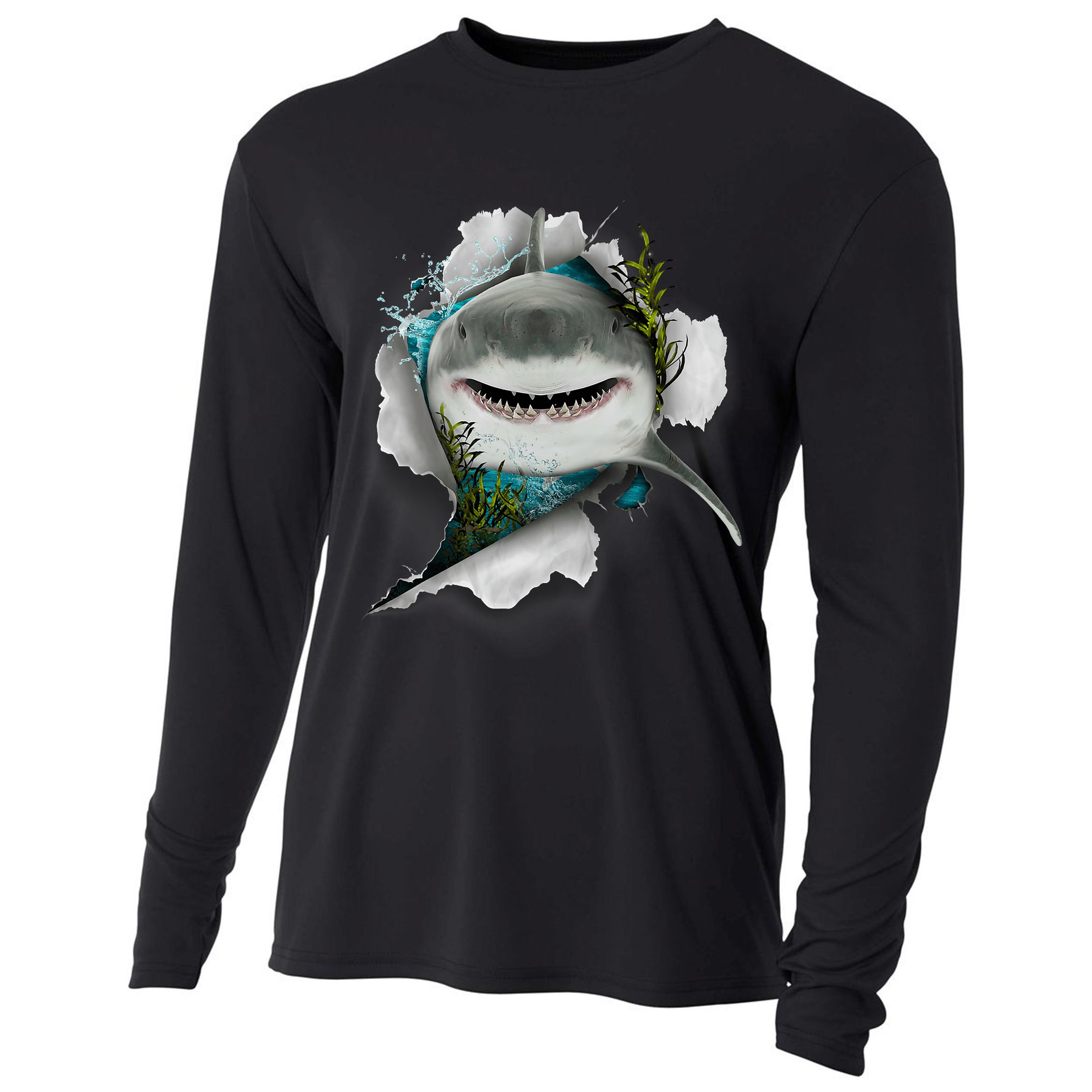 Shark Great White Shark Deep Sea Fishing Funny Shark Cooling Performance Long Sleeve Crew